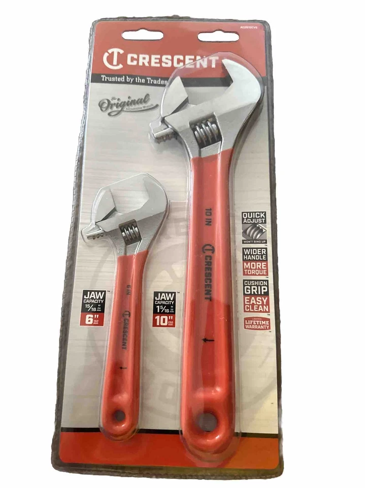 Crescent 6in and 10in Nonslip Pipe Hand Cushion Grip Tool Adjustable Wrench Set