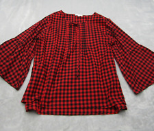 Weekend Suzanne Betro Red Black Gingham Short Bell Sleeve Knit Top 4X