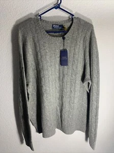 Polo Ralph Lauren B6016 Para Hombres Gris Tejido con Cable Manga Larga Jersey Cachemira Talla XL - Imagen 1 de 6
