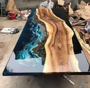 ocean table, epoxy ocean dining table, blue epoxy dining table, epoxy table top - Picture 1 of 1