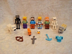 LEGO MINECRAFT Lot of 6 Minifigures w accessories, Weapons, Animals - Picture 1 of 4