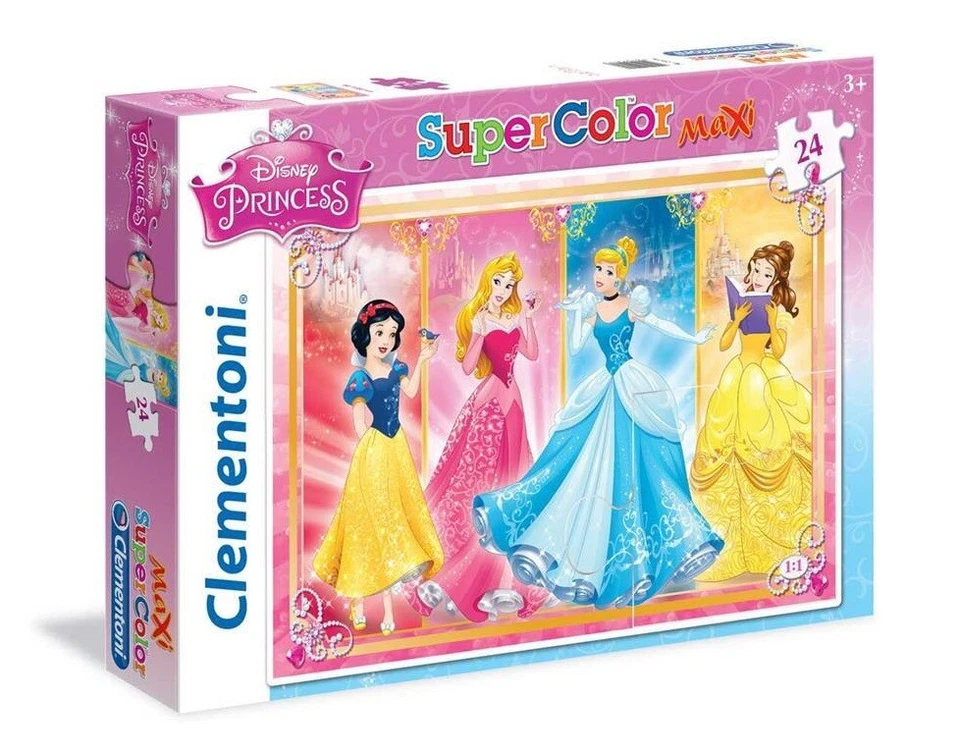 Puzzle Clementoni SuperColor Maxi 24 pezzi principesse Biancaneve Cenerentola - Immagine 1 di 1