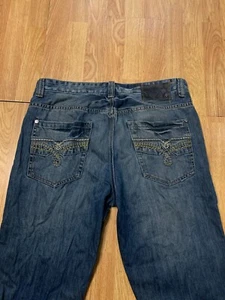 Ecko Unltd Jeans Mens 36 Denim Blue Y2K Hip Hop Rap Streetwear Embroidered - Picture 1 of 9