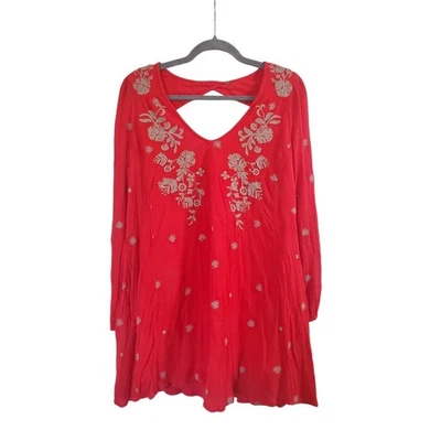 Mini Vestido Free People Boho Bordado Dulce Tennessee Rojo Festival, Talla XS Foto 1 de 4