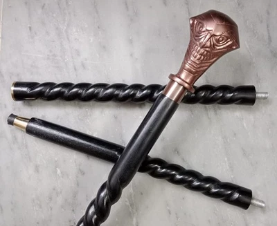 Bastón de madera estilo victoriano antiguo bastón vintage cabeza de comodín mango regalo Foto 1 de 4