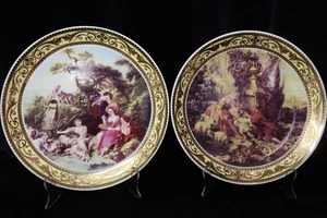 BRELIEVED TO BE LIMOGES BORDO VORTICE ORO E SCENE 2 PIATTI 9 1/4" & 9 1/2" - Foto 1 di 15