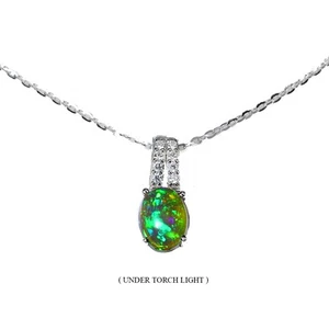 925 Sterling Silver Necklace Oval Black Opal 8x6mm Gemstone Jewelry 18 Inch - Picture 1 of 13