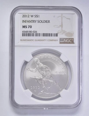 MS70 2012-W Infantry Soldier Commemorative Silver Dollar $1 NGC Brown Lbl *5957 - Image 1 of 4