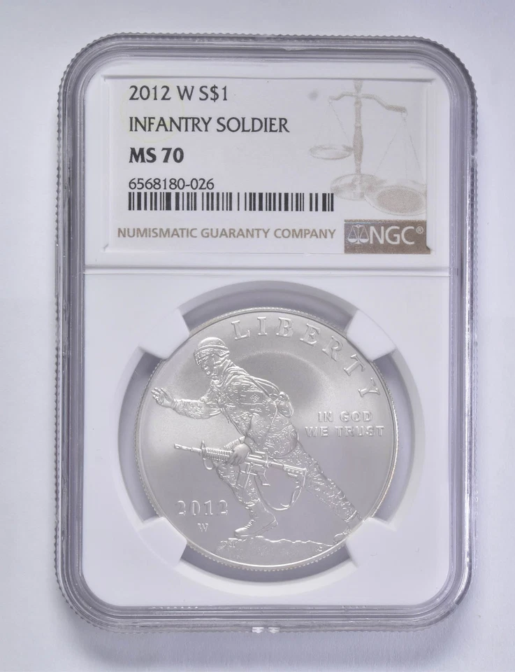 MS70 2012-W Infantry Soldier Commemorative Silver Dollar $1 NGC Brown Lbl *5957 - Image 1 of 4