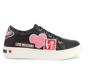 Women's Love Moschino Leather Trainers Sneakers Gold Heart Eyelets EU39 US9, UK6 - Picture 1 of 13