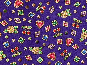 Mary Engelbreit Cranston Cotton Fabric Purple Jewels Flowers Cherries 19" x 44" - Picture 1 of 3