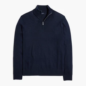 J Crew Mens Navy Blue Half Zip Sweater Long Sleeve Merino Wool Blend Size S NWOT - Picture 1 of 7