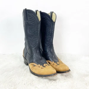Durango Mid Calf Western Boots Pull On Leather Black Tan Women's Size 10 Cowgirl - Picture 1 of 18