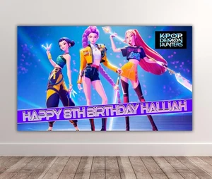 DEMON HUNTERS Personalised Birthday Backdrop - Anime Girl Band Backdrops - Picture 1 of 1