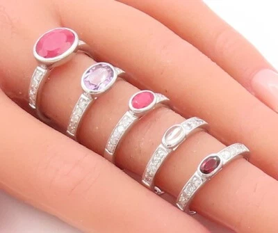 Anillo vintage de plata de ley 925 piedras preciosas ovaladas y diamantes reales talla 7 RG29447 Foto 1 de 4