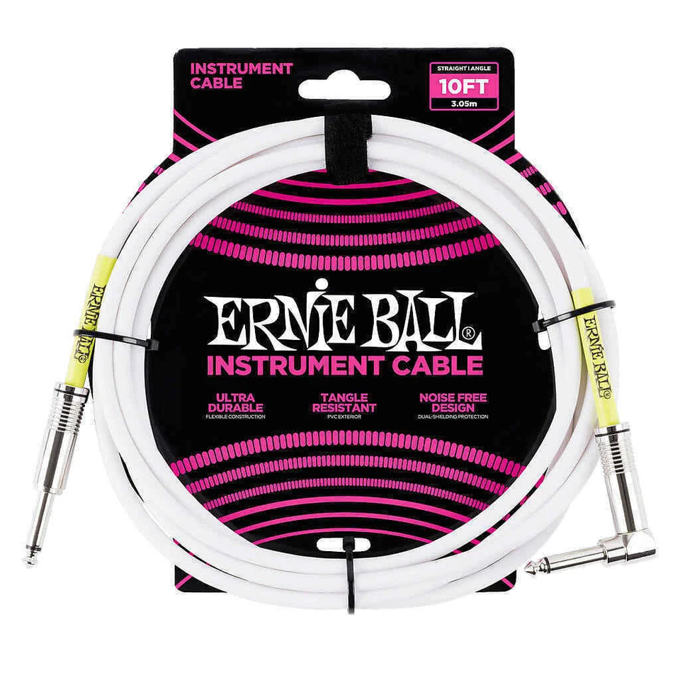 Ernie Ball White 10' Foot Guitar Instrument Cable - Straight + Right Angle - Image 1 of 1