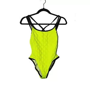 Costume da bagno donna vintage blu Baja giallo fluo testurizzato pezzo unico taglia small vintage - Foto 1 di 10