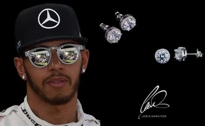 Men's/Boy's: Lewis Hamilton 18ct White Gold Plated Cubic Zirconia Earrings - Picture 1 of 6