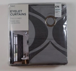 NEXT OGEE GEO JACQUARD EYELET FULLY LINED CURTAINS - GREY 46X54" / 117X137CM - Picture 1 of 18