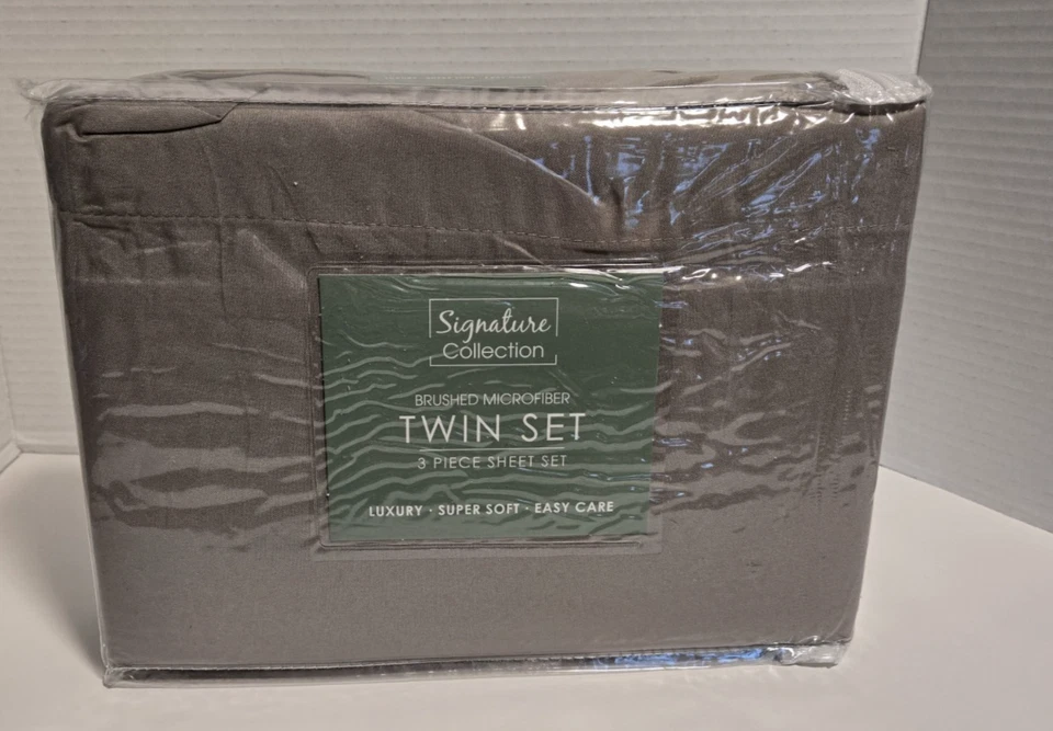 Signature Collection Microfiber 3-Piece Sheet Set, Twin Gray - Image 1 of 1