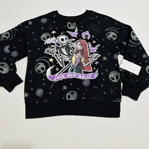 Girls Medium 7 8 Nightmare Before Christmas Sweater Jack & Sally- Glitter - Picture 1 of 8