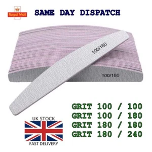 Nail Files 100/180/240 Grit calidad profesional tampón media luna placa emery - Imagen 1 de 16
