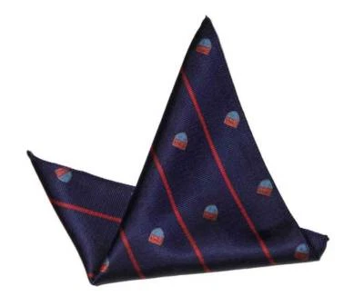 Gascoigne Pocket Square Navy Blue Red Heraldic Clubs Stripes 9" X 9" Men's - Image 1 of 2