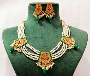 Conjunto de gargantilla de perlas de boda circonita cúbica Jadau collar pendi... - Imagen 1 de 4