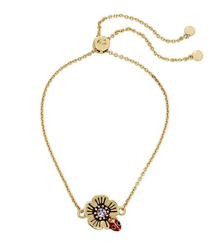 NUOVO BRACCIALE COACH CATENA ORO ROSA CRISTALLI CIMICIA TEA ROSE FLOWER SLIDER
