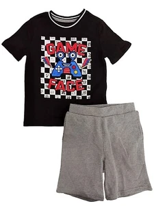 Boys Black Game Face Video Game T-Shirt & Gray Sweat Shorts Outfit 4 - Picture 1 of 2