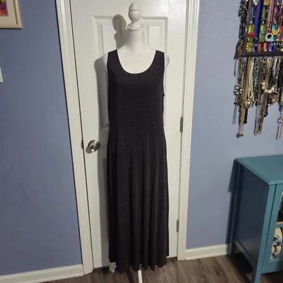 Vintage Ronnie Nicole by Ouida 12 Long Stretchy Tan Black Polka Dot Maxi Dress - Image 1 of 4