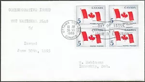 Canada #439 Block "CANADIAN FLAG" Fine Used 1965 First Day Cover - Picture 1 of 2