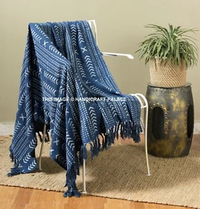 Blockdruck Überwurf Decke Indigo Schals Wraps Hand Unmittelbar Bevorstand Cotton - Bild 1 von 3