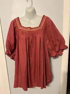NWT Style&co Strawberry Swirl Square Neck Top with Short Gathered Sle Plus 3X - Picture 1 of 3