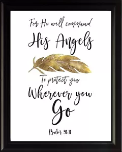 Psalm 91:11 for he Poster Print Picture or Framed Wall Art - Christian Gifts - Picture 1 of 15