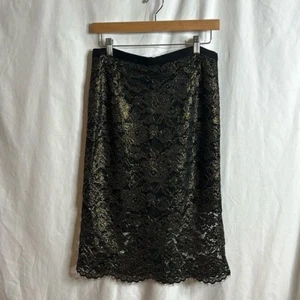 NWOT Tibi New York Womens Black Skirt With Gold Lace Pattern Size 6 - Picture 1 of 8