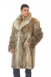 Mens Coyote Fur Coat Jacket Notch Collar - Picture 1 of 5