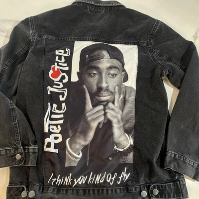 Jaqueta Chemistry Masculina Média Preta Tupac Justiça Poética Denim Gráfico Hip Hop - Imagem 1 de 4