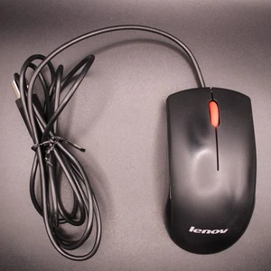 Lenovo Black Wired USB Optical Mouse Red Scroll Wheel MSU1175 Tested 5ft Cable - Picture 1 of 9