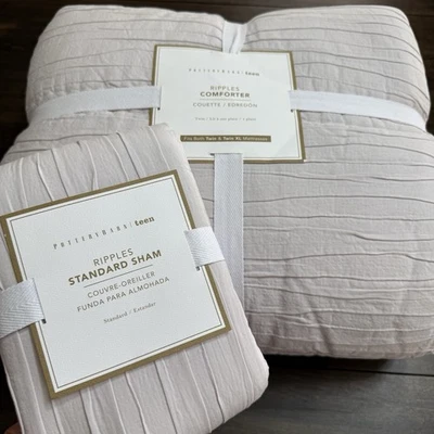 POTTERY BARN TEEN WAVY RIPPLES TWIN COMFORTER & SHAM SET ~ GRAY LILAC - Image 1 of 4
