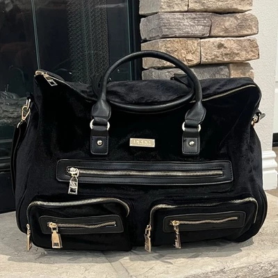 New! Bebe Black Big Spender Velour Weekender Duffle Bag/ Crossbody Strap - Image 1 of 4