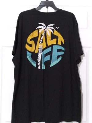SALT LIFE "PALM PASSAGE" 短袖口袋 T 恤黑色男式 2XLT — 第 1/4 张图片