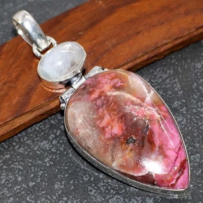 Large Cobalt Calcite Rainbow Moonstone 925 Silver Plated Pendant 2.5" JW - Image 1 of 3