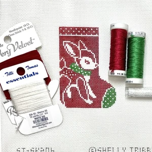Shelly Tribbey Hand painted Needlepoint canvas Xmas Retro deer Mini sock/skate - Picture 1 of 2