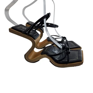 Exe Wood Abstract Wood Heels Women 40 8.5 9 Black Slip On Art To Wear Avant Gard - Picture 1 of 9