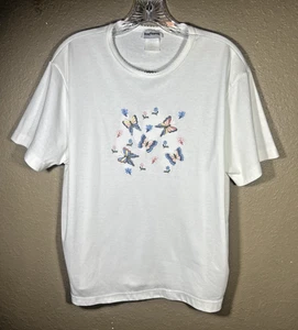 Vintage BonWorth White Sz S Petite Embroidered Floral Butterfly Shirt 2-10 - Picture 1 of 13