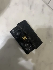 Chanel 23B Matte Black Lambskin Flap Card Case Holder / Wallet NEW Authentic CC - Picture 1 of 13