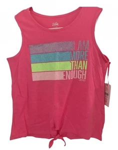 Justice Girls Tank Top Pink Size 16/18 Pullover Front Tie Knot Glitter Graphic - Picture 1 of 12