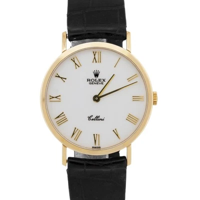 Reloj Rolex Cellini BLANCO ROMANO Oro Amarillo 18K Manual Cuero Negro 32mm 4112 Foto 1 de 4