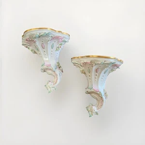 VINTAGE Rudolph Kammer Pink Aqua Gilt Rococo Porcelain Wall Sconces Germany - Picture 1 of 14